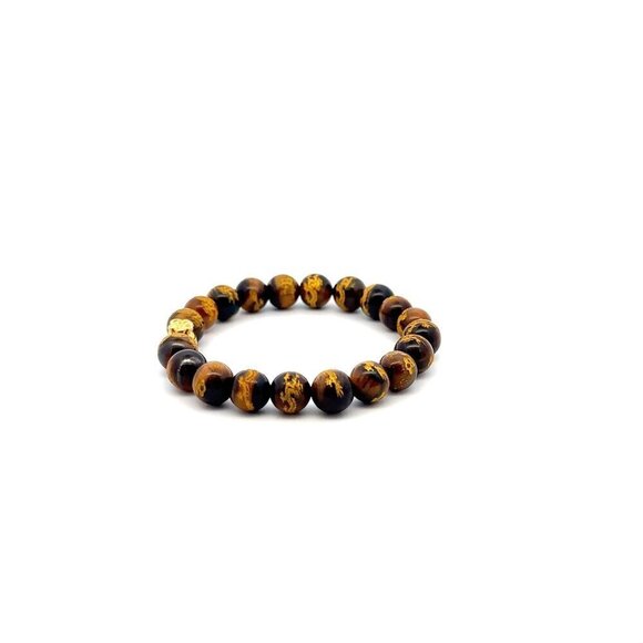 18K Gold Money Bag Lucky Charm Bracelet Tiger's Eye Carved Gemstones 8mm - Picture 5 of 5